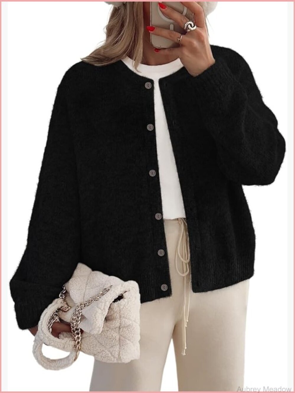 Crew Neck Button Down Cozy Cardigan Sweater Fall Outfits